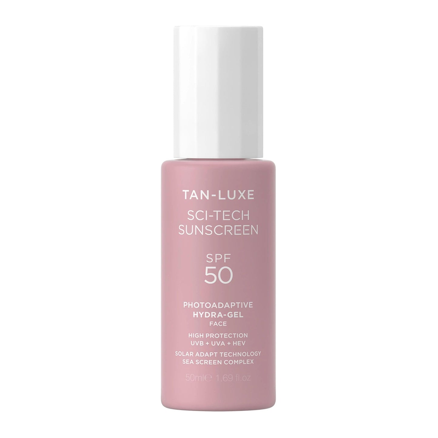 Tan-Luxe Sci-Tech Sunscreen, Lightweight Photoadaptive Hydra-Gel Face Sunscreen, Clear, Non-Greasy, Broad Spectrum UVB & UVA Protection, Vegan & Fast-Drying, 1.69 fl. oz/50 ml Bottle