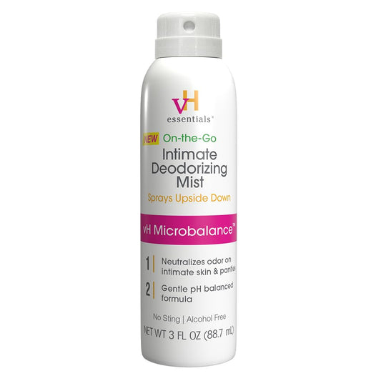 vH essentials Feminine Spray, Intimate Deodorizing Mist, Gentle Odor Eliminating Ph Balanced Formula, Sting Free, Alcohol free, Continuous Spray, 3 floz.