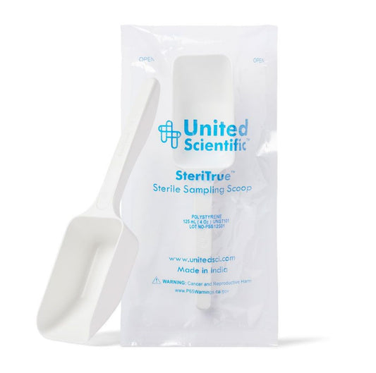 United Scientific™ SteriTrue™ Sterile Sampling Scoops, Polystyrene, 125 mL (4 oz), Individually Bagged, Pack of 100