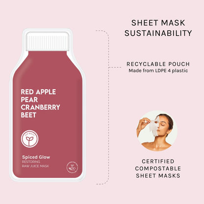 ESW Beauty Spiced Glow - Restoring Raw Juice Face Mask (6-Pack) – Red Apple, Pear & Cranberry Face Mask for Dull, Uneven & Aging Skin – Illuminates, Restores & Replenishes