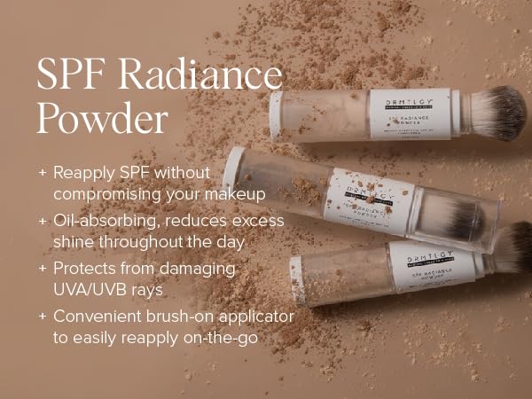 DRMTLGY SPF Radiance Powder Medium/Tan – Mineral Sunscreen SPF 30, Oil-Absorbing, Sheer Tinted Setting Powder, Broad-Spectrum UV Protection, Vegan, Non-Nano, 6.5g