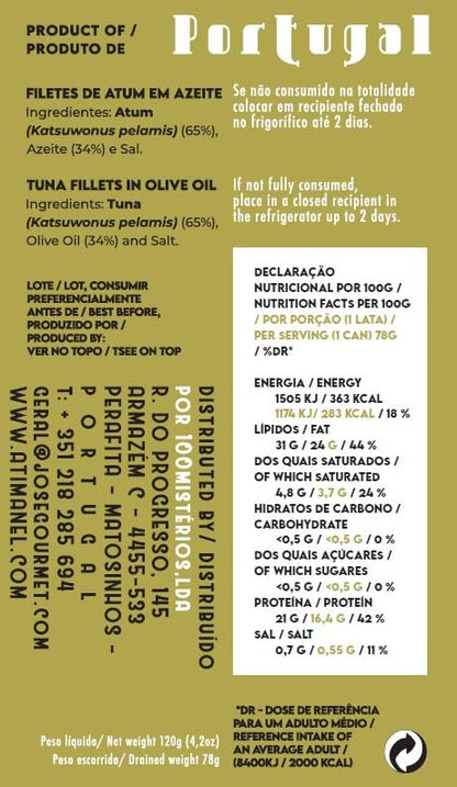 Portuguese Skipjack Tuna Fillets Canned in Olive Oil | Wild Caught, B Vitamins, Omega-3 | Tinned Fish by Ati Manel | 3 x 120g Can
