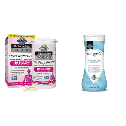 Garden of Life Dr. Formulated Probiotics for Women, 50 Billion CFU & Summer's Eve Fragrance Free Gentle Daily Feminine Body Wash Bundle