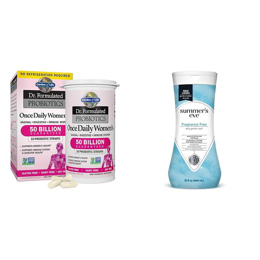 Garden of Life Dr. Formulated Probiotics for Women, 50 Billion CFU & Summer's Eve Fragrance Free Gentle Daily Feminine Body Wash Bundle