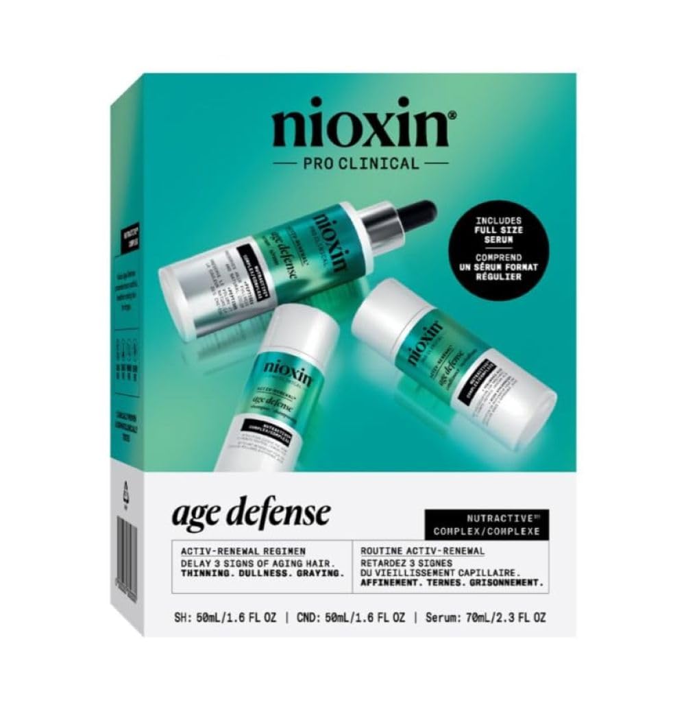 Nioxin Age Defense Anti Aging Kit | Activ-Renewal Regimen Detox Scalp Cleanser, Strengthening Conditioner, Leave-in Scalp Treatment | 5.5 Fl Oz