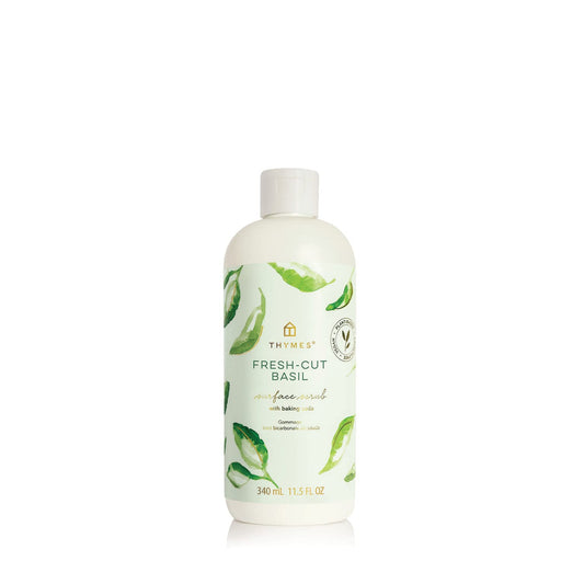Thymes Soft Surface Scrub - Multipurpose Surface Cleaner - Scented Stain Remover with Baking Soda, Fennel & Parsley Extracts - Gentle Yet Effective Household Cleaner (Fresh-Cut Basil, 11.5 Fl oz)