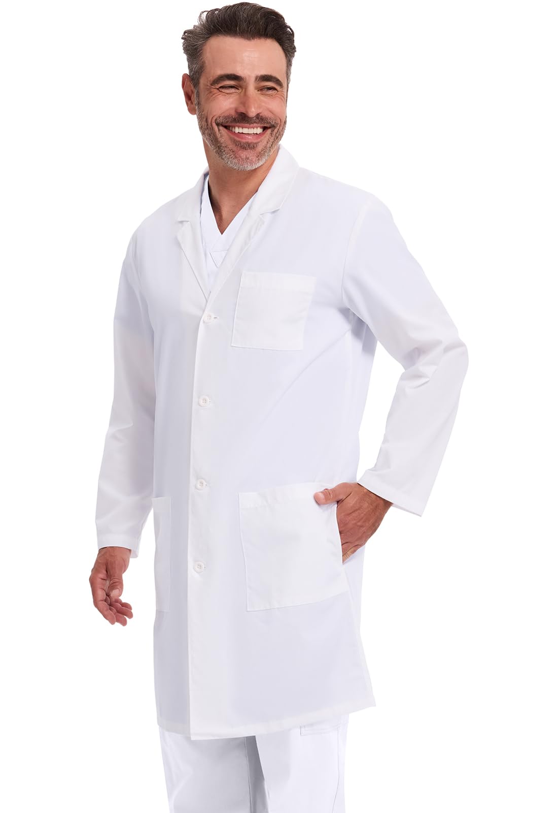 Dickies Lab Coat for Men and Women 40" Button Front Closure Unisex Lab Coat with 3 Pockets - 83403