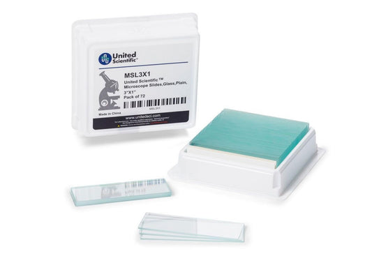 United Scientific™ MSL3X1 Pre-Cleaned Glass Microscope Slides, 3" X 1", Pack of 72