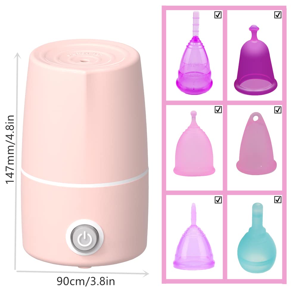Menstrual Cup Sterilizer Period Cup Steamer Cleaner Machine High Temperature Wash Your Cup 99.9% Dirty 8 Minutes - Feminine Hygiene - Leak-Free (Pink Color)