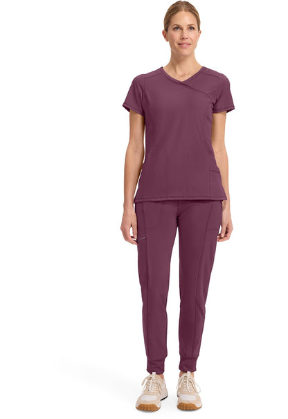 Cherokee Infinity Womens Mock Wrap Scrub Top, 4 Pockets, Rib-Knit Panel, Moisture-Wicking 360° Stretch - 2625A