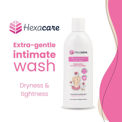 Hexacare Extra Gentle Feminine Wash – pH Balanced Intimate Cleanser for Sensitive Skin, Hydrating & Soothing, Helps with Dryness & Odor, Soap-Free, Made in France, 6.7 Fl Oz