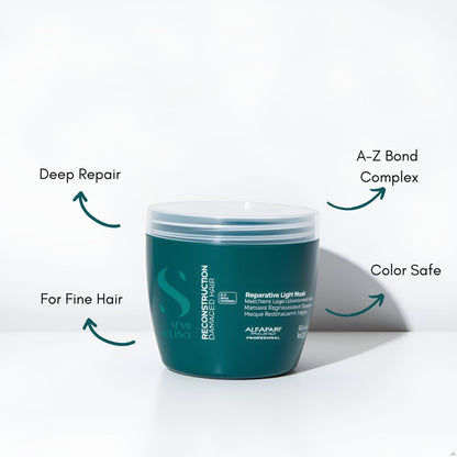 ALFAPARF MILANO Semi di Lino Reconstruction Light Bond Repair Hair Mask for Damaged Hair - Fine Hair - Hair Repair – Restructures, Strengthens - Color Safe - Deep Conditioner - Vegan