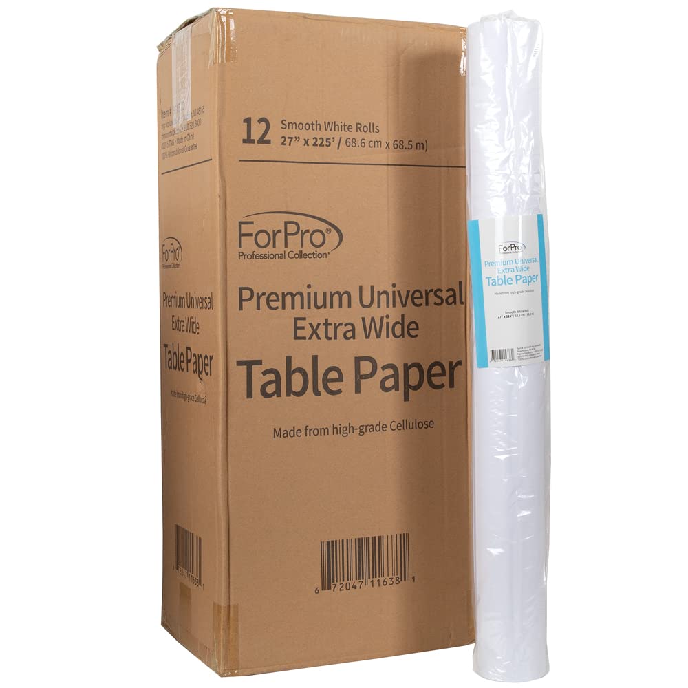 ForPro Professional Collection Premium Universal Extra Wide Table Paper, Smooth, Wrinkle-Resistant, 27 Inches W x 225 Feet L, 2.9 Lbs (Pack of 12)