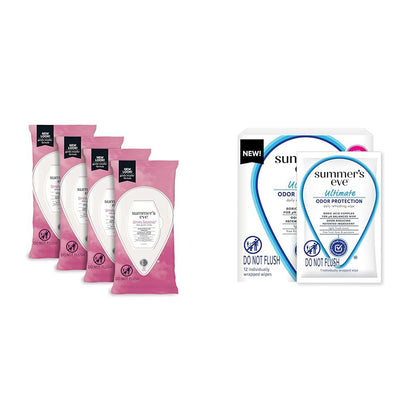 Summer's Eve Simply Sensitive 32ct & Ultimate Odor Control 12ct Feminine Wipes, Removes Odor, pH Balanced