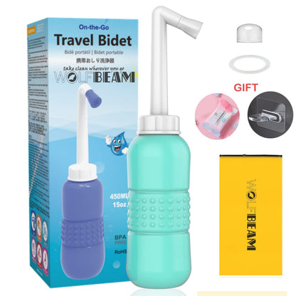 Wolfbeam Portable Hand-held Vulva and Anus Cleaner and Personal Health Vaginal Washing Container, Travel Urinal Spray Scrubber for Personal Hygiene (Pink+Green 450ML)