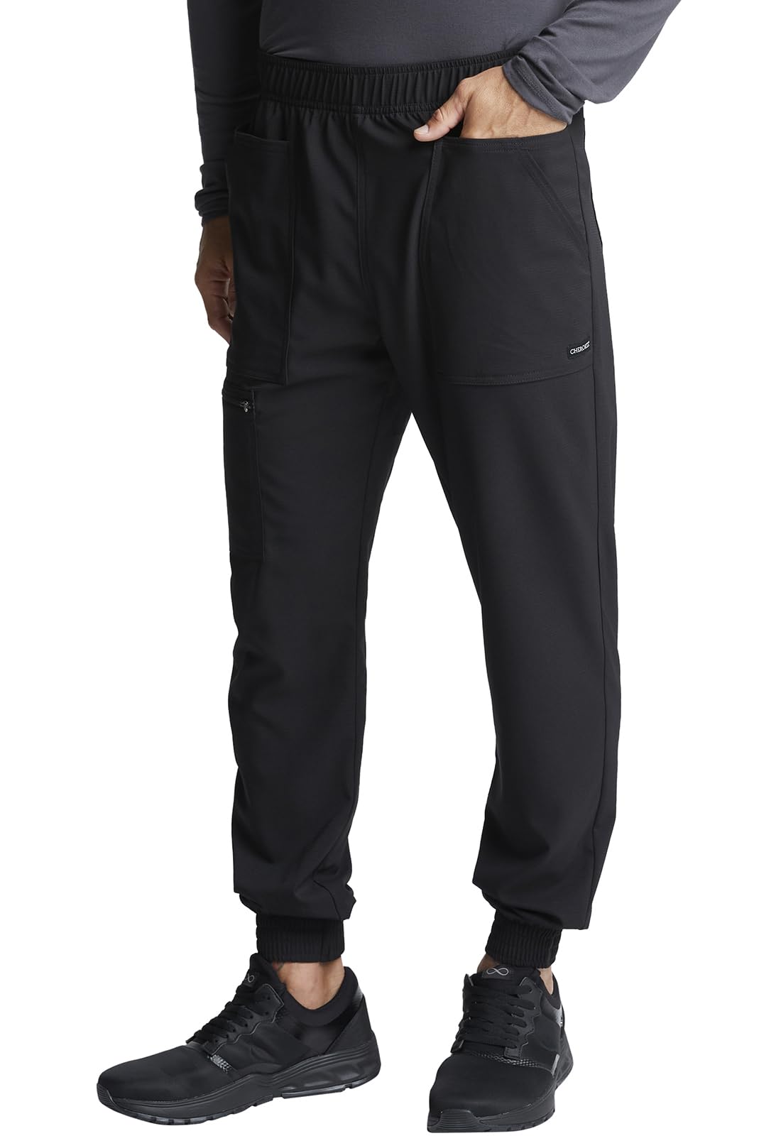 Cherokee Men Scrubs Pant Mid Rise Pull-on Jogger Plus Size CK236, 2XL, Black
