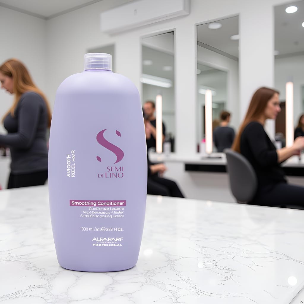 Alfaparf Milano Semi Di Lino Smooth Conditioner for Frizzy and Rebel Hair - All Soft Detangling Conditioner with Flax Seed for Humidity Control - Anti Frizz & Hair Straightening Treatment