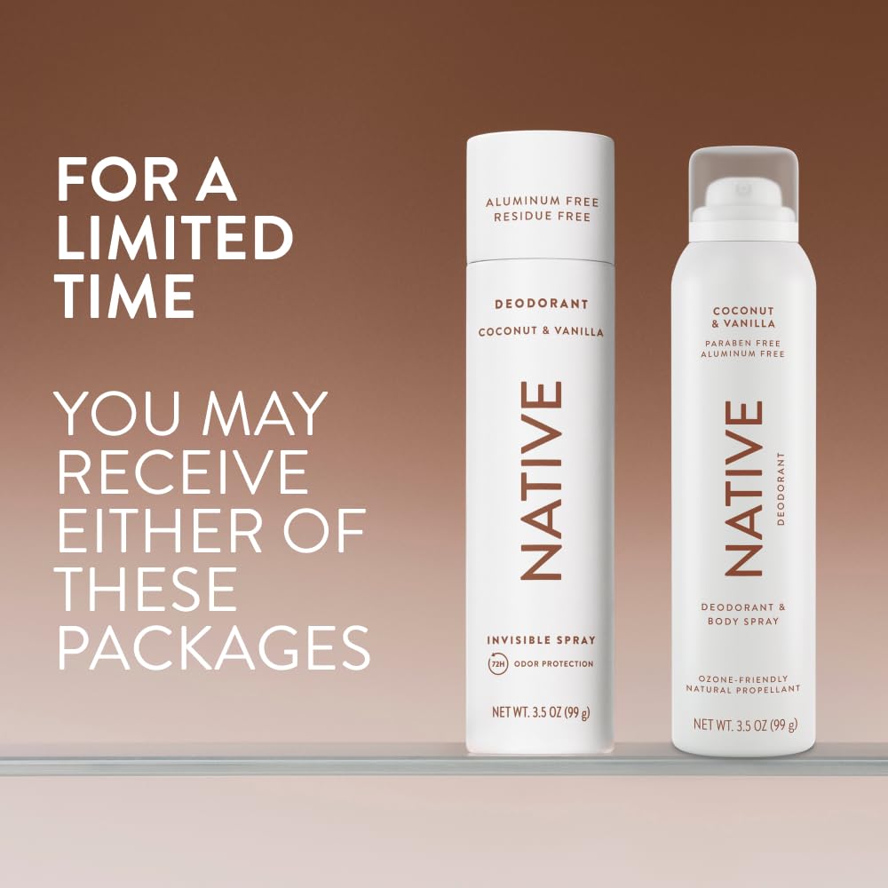 Native Deodorant & Body Spray, Coconut & Vanilla, 72-Hour Odor Protection for Underarms & Body, Aluminum Free, Dries Instantly, 3.5 oz