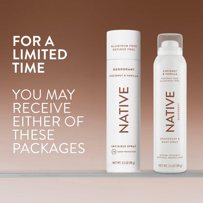 Native Deodorant & Body Spray, Coconut & Vanilla, 72-Hour Odor Protection for Underarms & Body, Aluminum Free, Dries Instantly, 3.5 oz