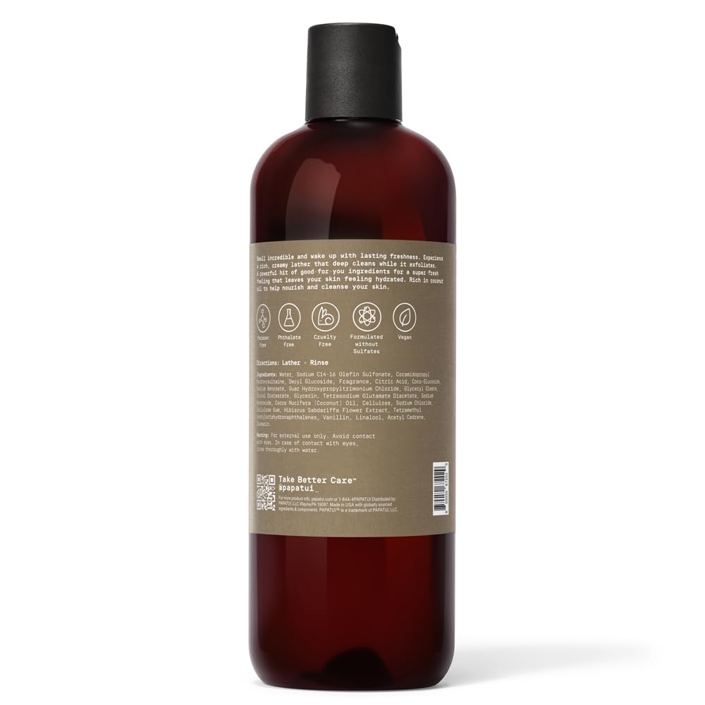 PAPATUI by Dwayne Johnson Refreshing Exfoliating Body Wash for Men | Hydrating & Made with Coconut Oil | Vanilla Shea | 18 oz
