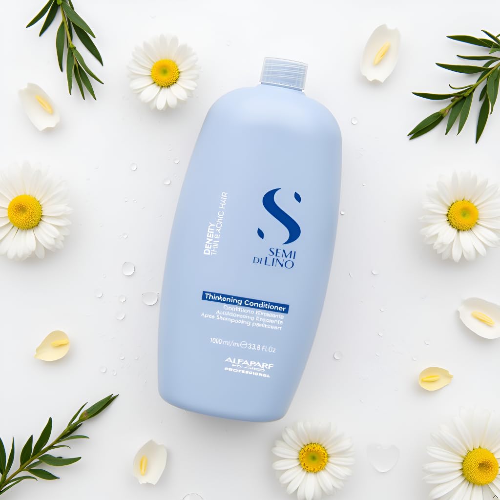ALFAPARF MILANO Semi di Lino Density Thickening Conditioner - Peptides & Amido Acids - Fine & Thin Hair - Detangles, Softens - Adds Body & Volume for Revitalized, Youthful & Thicker Hair