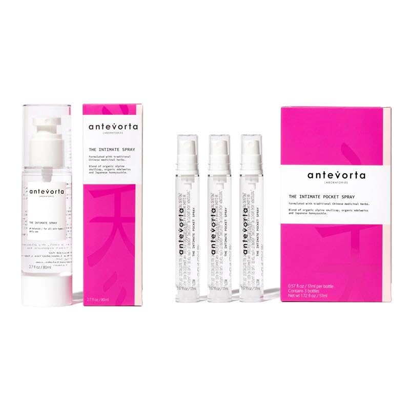 Antevorta Feminine Spray Bundle for Vaginal Care, Travel Pocket Size & Standard, Natural Moisture & Odor Relief for Vagina Health & Softness – Alcohol-Free, Sensitive Skin & Menopause Friendly, 4-Pack
