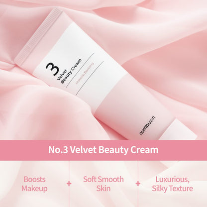 numbuzin No.3 Cream | Velvet Beauty Cream | Hydration, Textured Skin, Poreless, Smooth Skin, Makeup Prep, Primer, Niacinamide | 2.02 fl. oz.