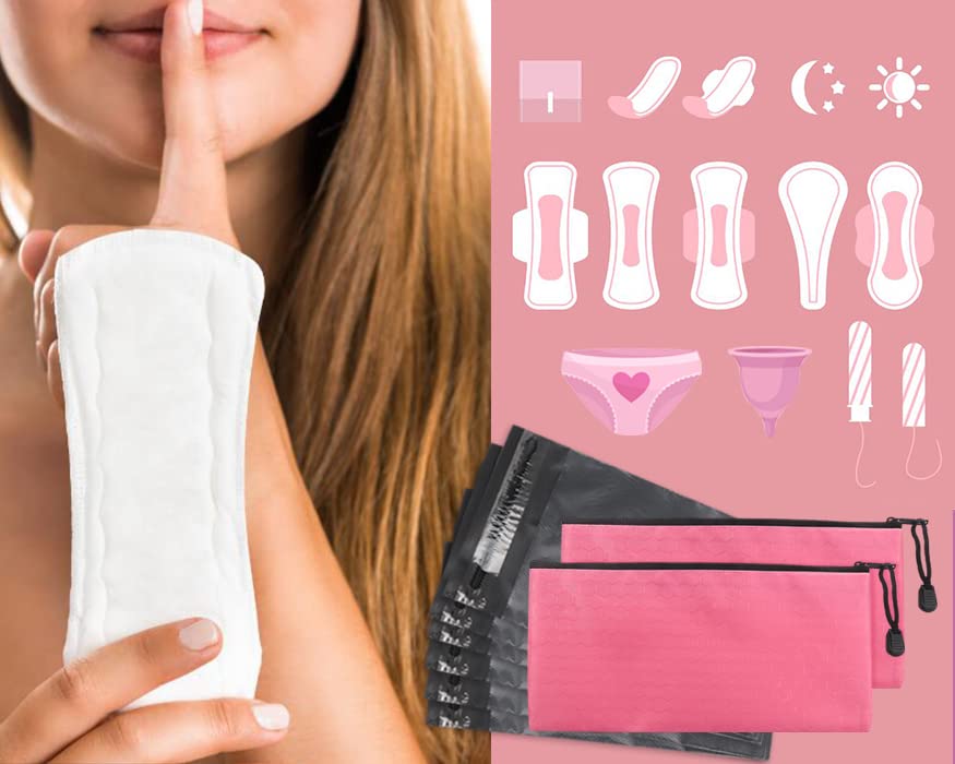 Sanitary Napkin Disposal Bags, Feminine Personal Disposal Bags, 200pcs Grey Opaque Bags and 2pcs Pink Sanitary Napkin Storage Bags for Sanitary Disposal, Tampons, Pads, and Liners