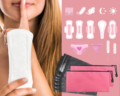 Sanitary Napkin Disposal Bags, Feminine Personal Disposal Bags, 200pcs Grey Opaque Bags and 2pcs Pink Sanitary Napkin Storage Bags for Sanitary Disposal, Tampons, Pads, and Liners