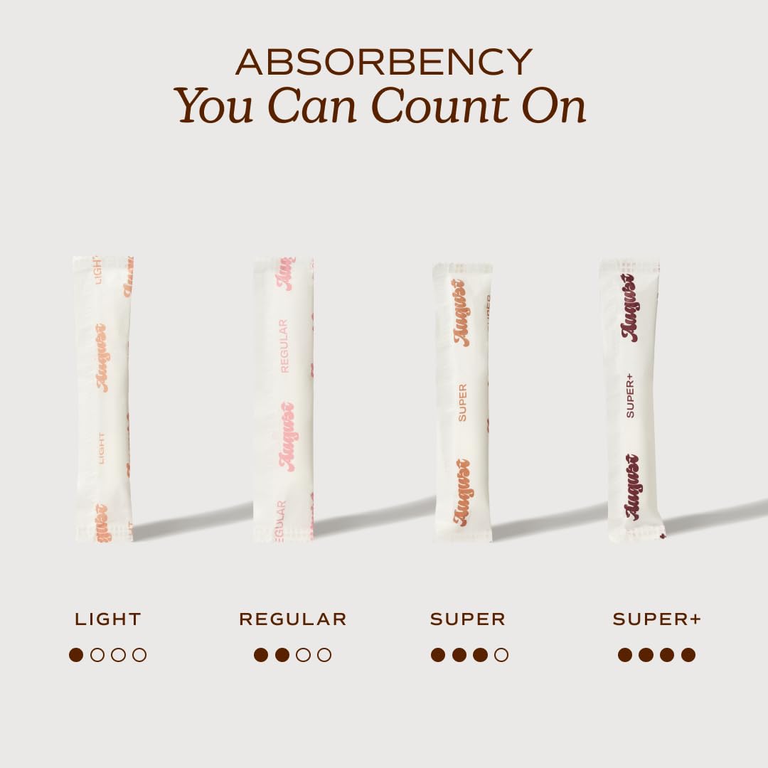 August Super Tampons - 24-Pack 100% Organic Cotton Tampons for Women and Anyone Who Menstruates, Non-Toxic, Fragrance-Free, and Hypoallergenic with Long Applicators