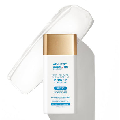 Clear Power Sunscreen – Invisible, No White Cast, Weightless Gel Sunscreen for Face, Broad Spectrum SPF 50, Fragrance-Free, Sport-Ready, Made for Athletes