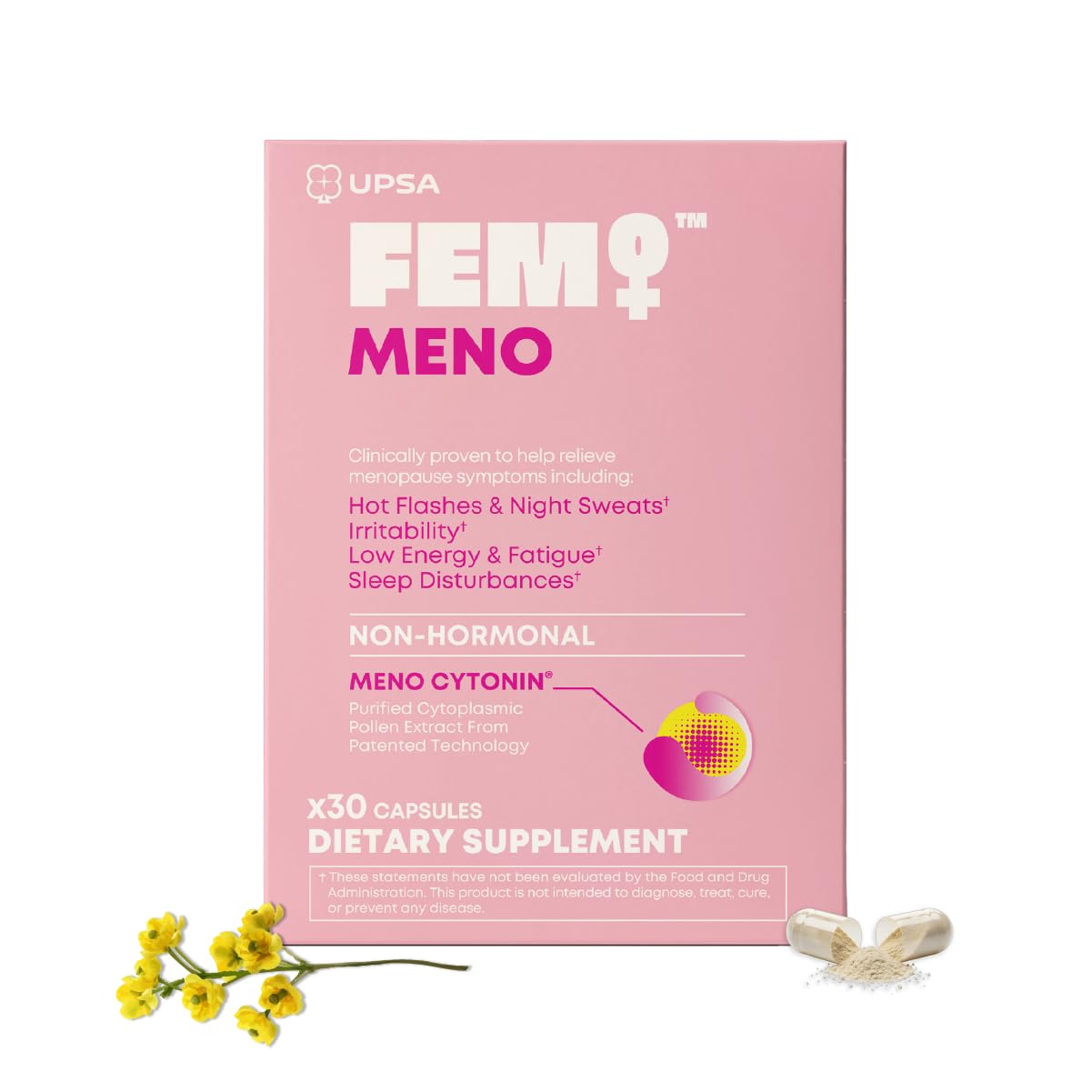 FEM Meno Menopause Supplements for Women - Non-Hormonal Menopause Relief for Hot Flashes & Night Sweats - Hormone Balance Support for Sleep, Mood & Energy - 30 Capsules