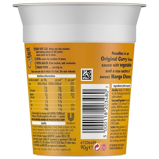 Pot Noodle Original Curry Flavour - 90g - Pack of 4 (90g x 4) by Pot