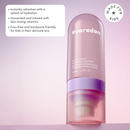 Evereden Kids Multi-Vitamin Hydrating Face Mist | Nourishing Face Spray, Preppy Skincare Essential for Ages 6+ | Clean Formula Safe for Sensitive Skin | Multi-Vitamin Complex, Peach & Mango Juice