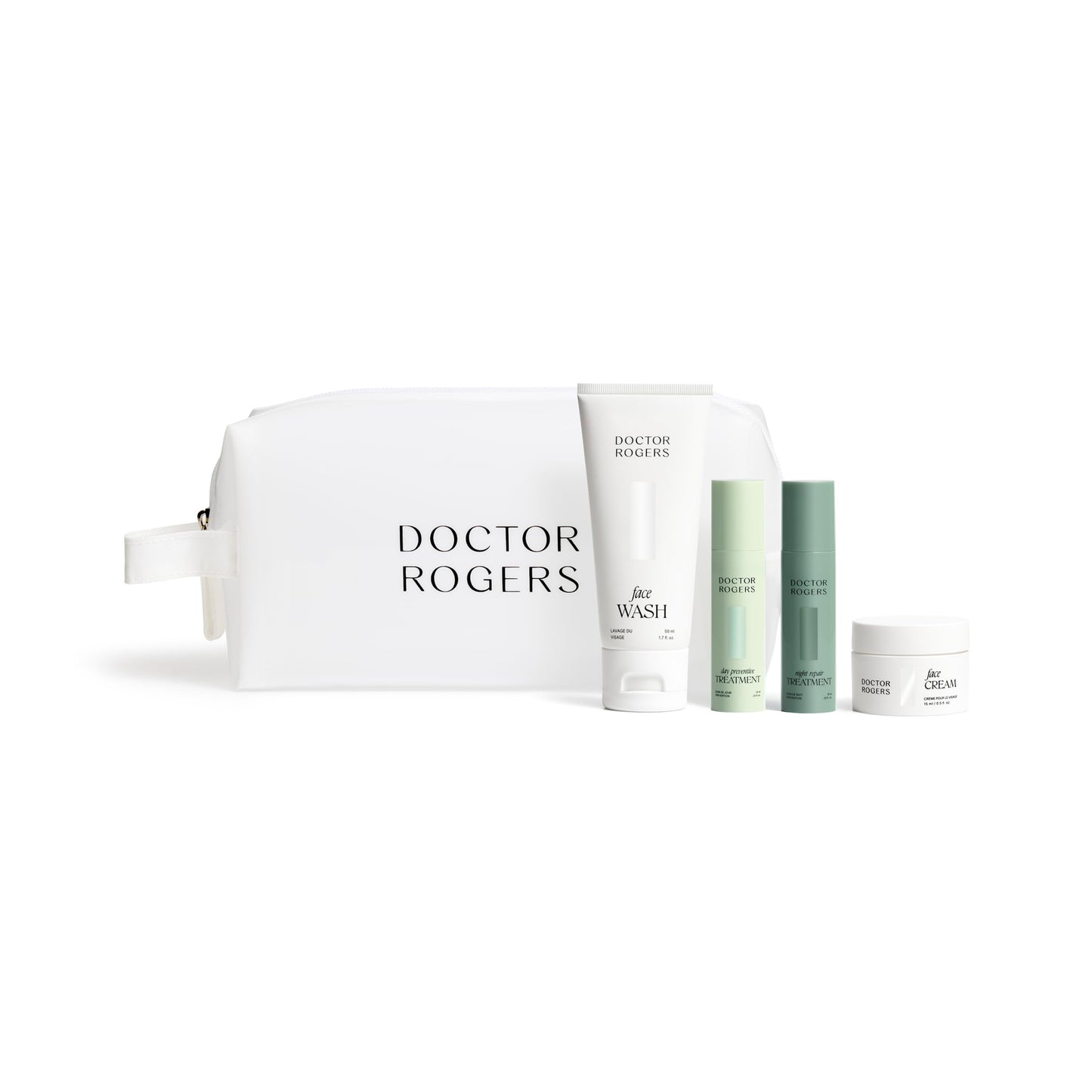 Doctor Rogers Travel Size Starter Set, 4-Piece Skincare Routine with Face Wash, Face Cream, Day Preventive & Night Repair Treatments + Reusable Bag, Award-Winning Dermatologist-Developed Skincare Kit