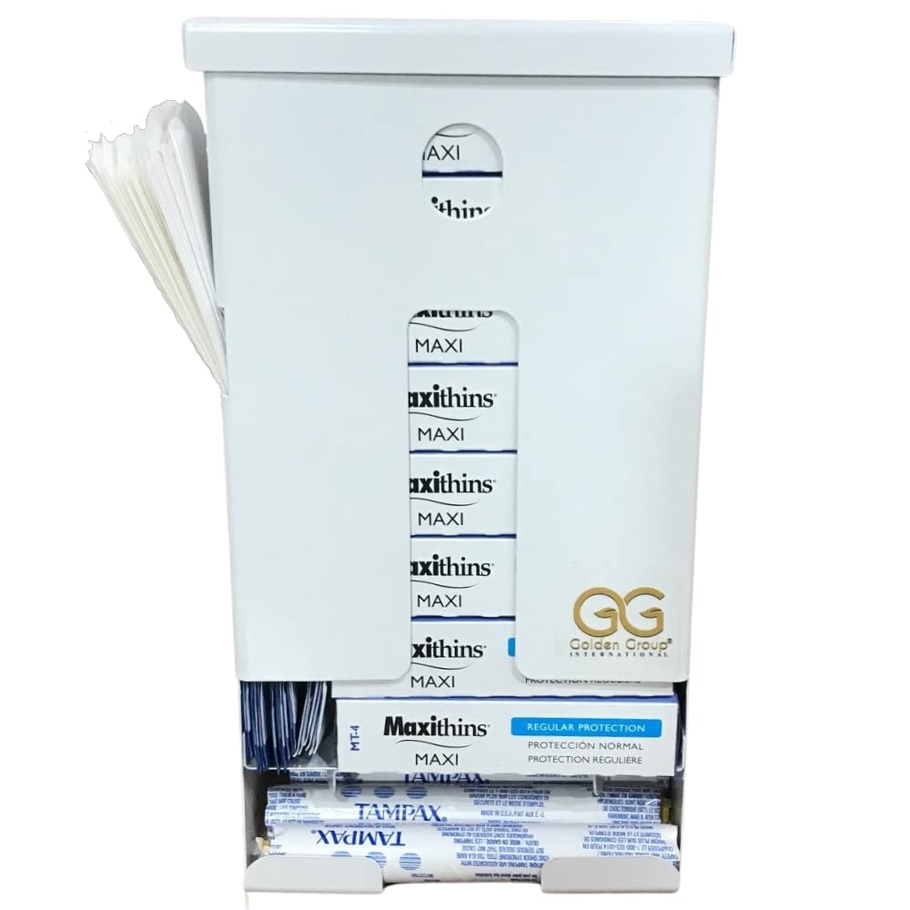 Tampon and pad Dispenser, Compact, Free Vending, White Steel Restroom Fixture