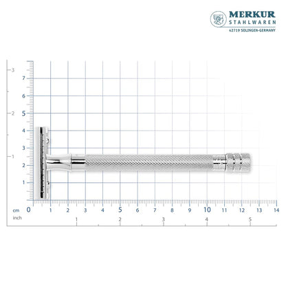 MERKUR 24C Safety Razor For Women with 10 Double Edge Blades | Extra Long Handle | Three-piece Razor | Straight Cut | Bright Chrome Finish | Made in Germany