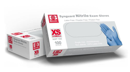 Basic Medical Blue Nitrile Exam Gloves - Latex-Free & Powder-Free - NGPF-7000 (Box of 100), X-Small