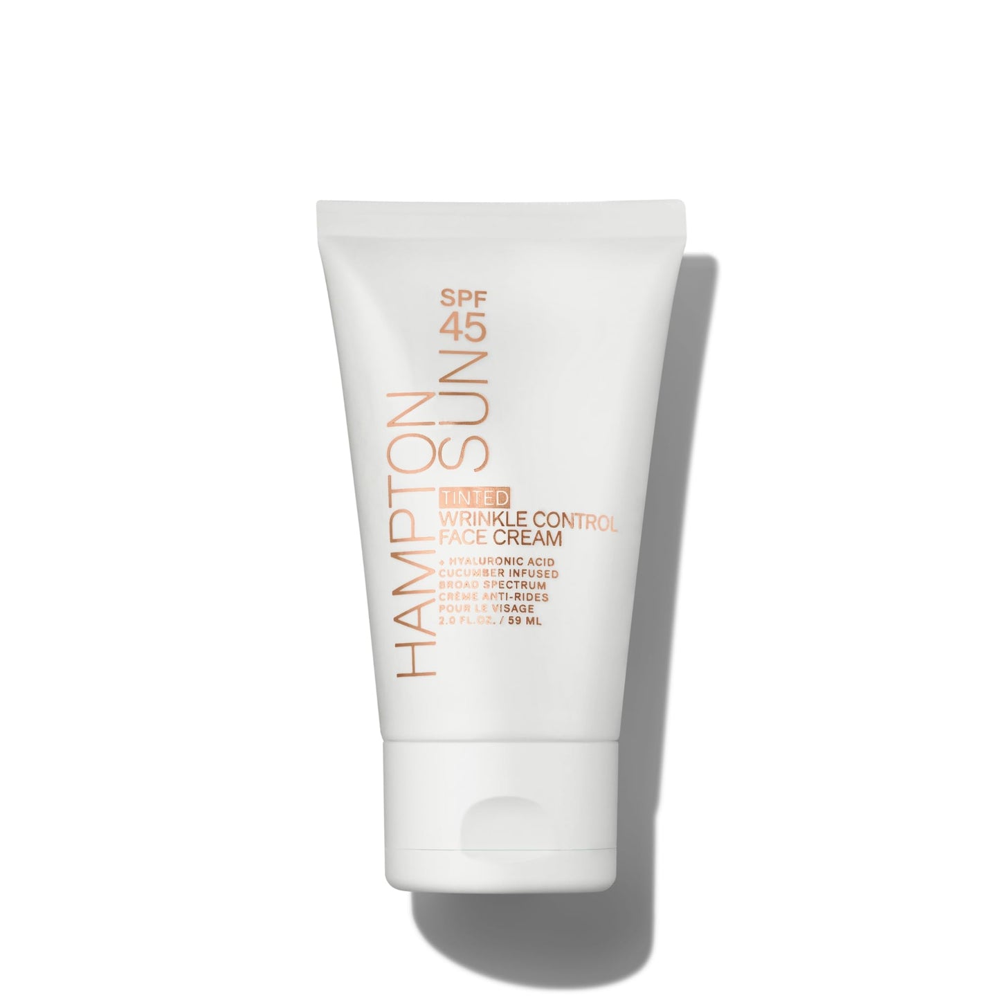 Hampton Sun SPF 45 Tinted Wrinkle Control Face Cream. Daily Moisturizer + Sunscreen. Light, Blendable Coverage. Dewy, Glowy Finish. Hyaluronic Acid + Organic Cucumber Extract Plumps + Brightens