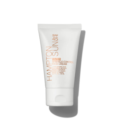 Hampton Sun SPF 45 Tinted Wrinkle Control Face Cream. Daily Moisturizer + Sunscreen. Light, Blendable Coverage. Dewy, Glowy Finish. Hyaluronic Acid + Organic Cucumber Extract Plumps + Brightens