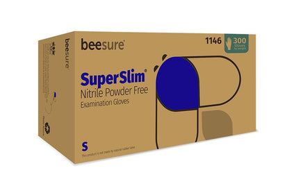 BeeSure BE1146 Superslim Nitrile Powder Free Exam Gloves, Small (Pack of 300),blue