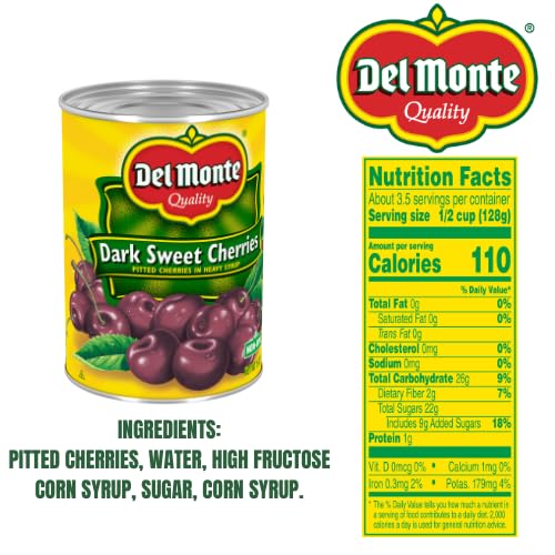 Del Monte Dark Sweet Pitted Cherries in Heavy Syrup 12/15 oz. Can (pack of 12)
