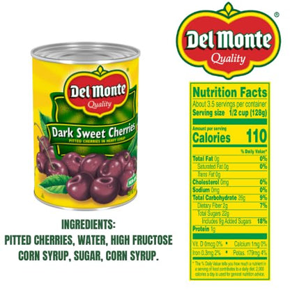 Del Monte Dark Sweet Pitted Cherries in Heavy Syrup 12/15 oz. Can (pack of 12)