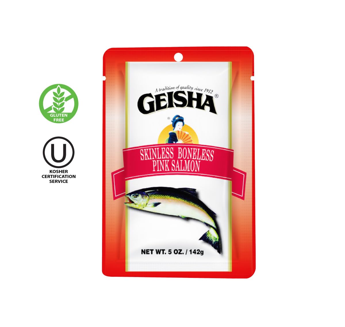 GEISHA Skinless Boneless Pink Salmon 5oz (Pack of 12), Pink Salmon| HALAL - Contains 9g of Protein - Kosher - Zero Trans Fat – Gluten Free - No Sugar Added – Wild Caught