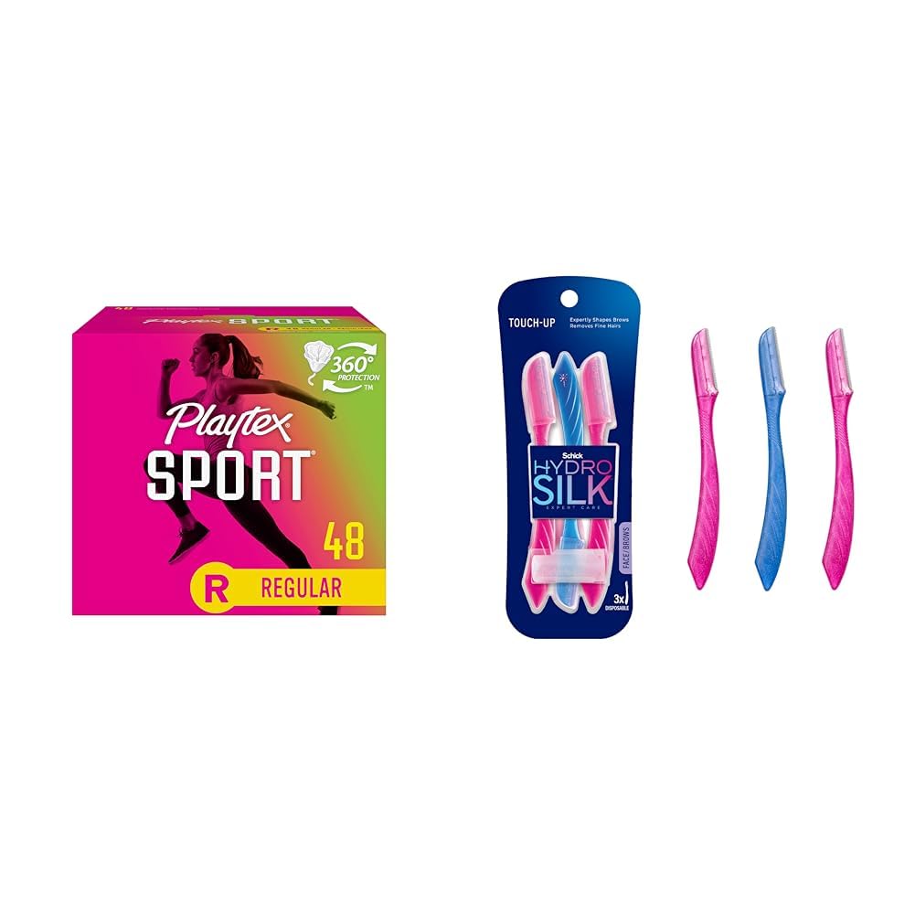 Playtex Sport Tampons, Regular Absorbency, 48ct and Schick Hydro Silk Dermaplaning Tool with Precision Cover, 3ct