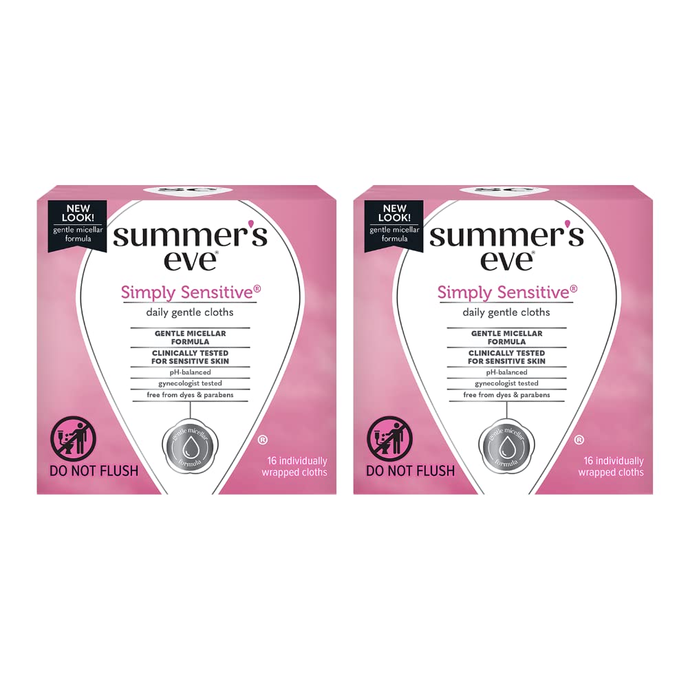 Summer's Eve Feminine Cleansing Cloths | Sensitive Skin | 16 Each | Pack of 2