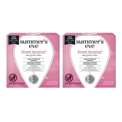 Summer's Eve Feminine Cleansing Cloths | Sensitive Skin | 16 Each | Pack of 2