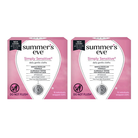 Summer's Eve Feminine Cleansing Cloths | Sensitive Skin | 16 Each | Pack of 2