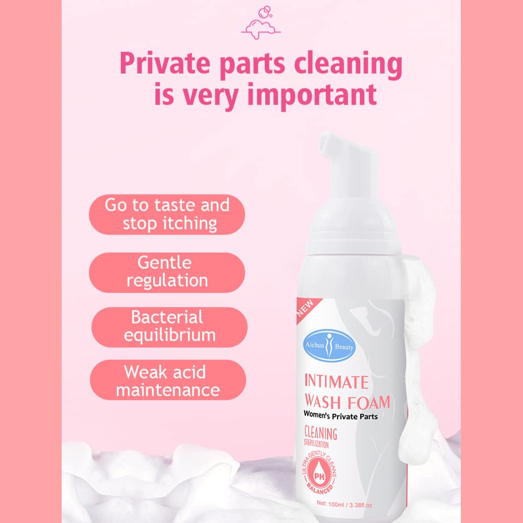 AICHUN BEAUTY Wash Foam Ultra Gently Cleaning Sterilization Vaginal PH Balanced Women's Private Parts Removing Odor 100ml / 3.38fl.oz