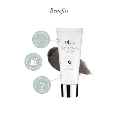 PÜR MINERALS Downtown Detox Detoxifying Black Lemon Face Mask, Helps Draw Out Impurities, Helps Soothe Skin, Charcoal, Lactic Acid & Green Tea Extract